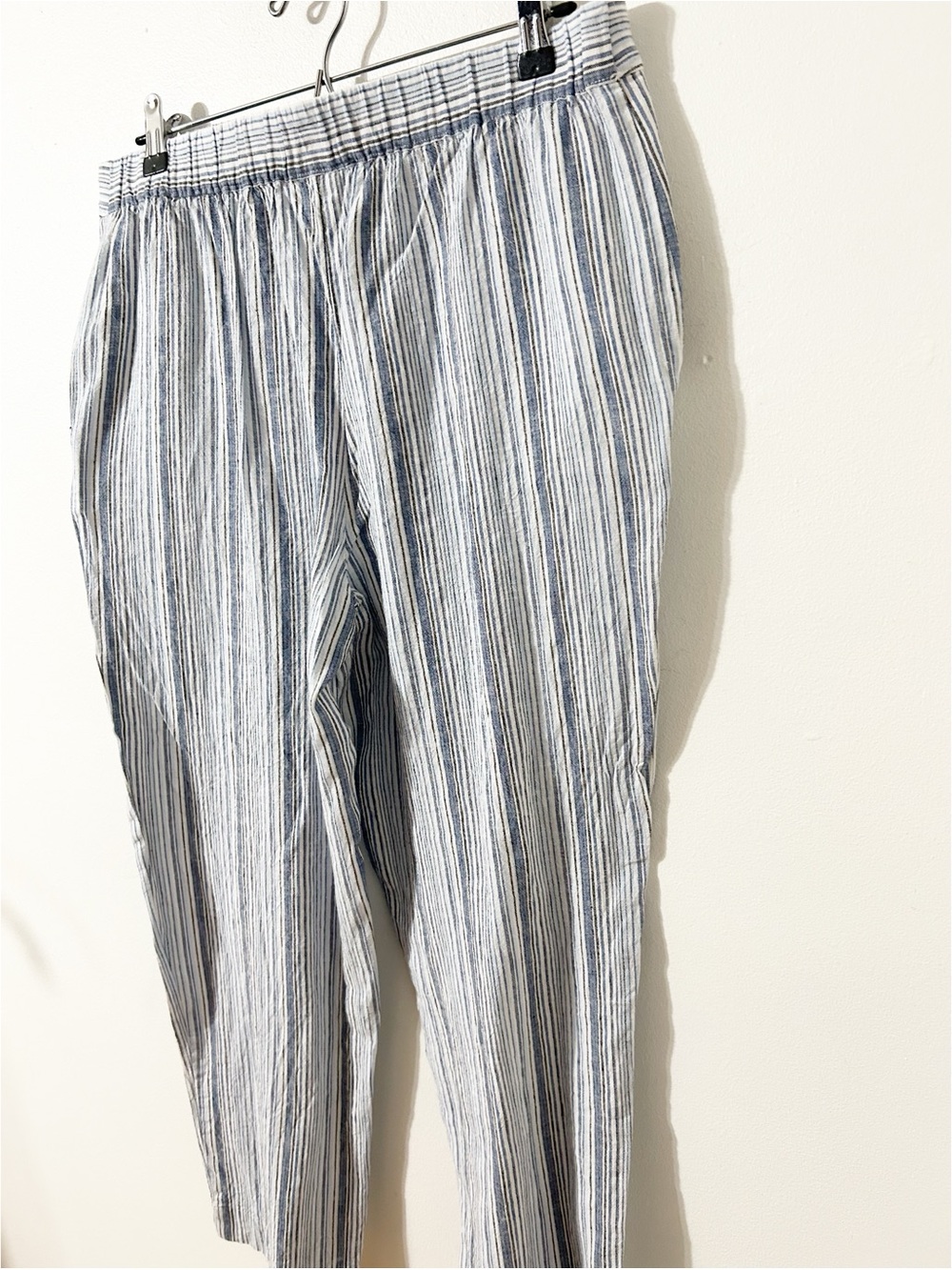 Chico’s Linen Blend Blue White Striped Wide Leg Crop Pants Size 1.5 - Picture 5 of 12